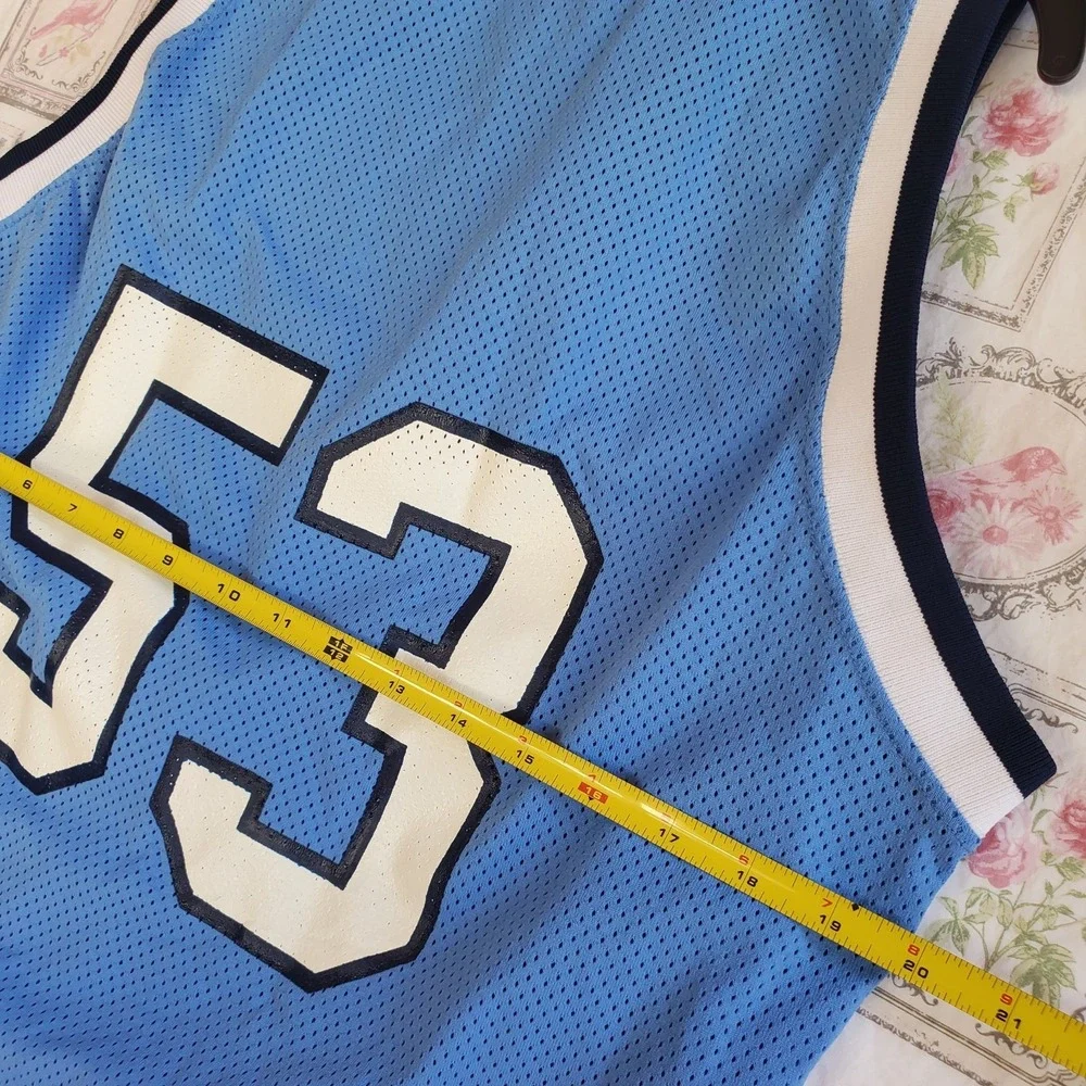 Vtg 90s‎ Russell Athletic Suncrest 53 Basketball Jersey Blue Mesh Made in USA 44